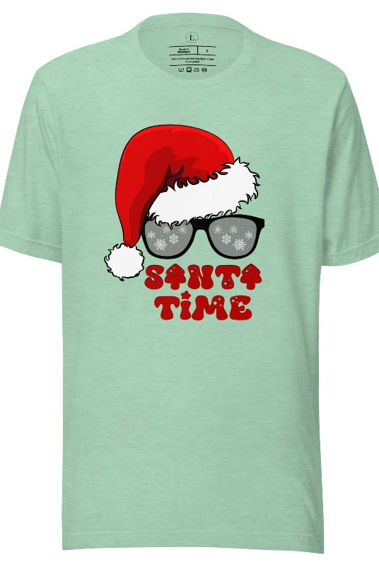 Gear up for the holiday season with our men's Christmas Shirt featuring a Santa hat, Christmas sunglasses on heather prism mint colored shirt. 