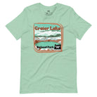 a colorful graphic of Crater Lake National Park, featuring mountains, water, and the text "Crater Lake National Park Oregon 1902 on a mint shirt. 