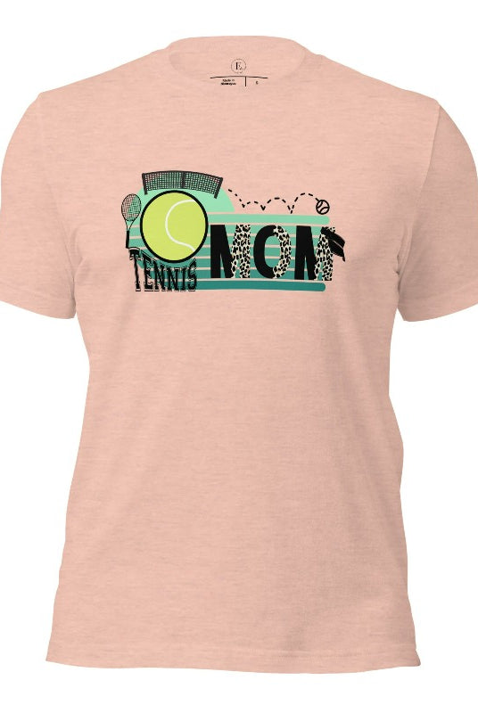 Serve up style and support with our chic tennis mom shirt. Designed for moms cheering on their tennis prodigies on a heather prism peach shirt. 