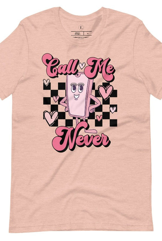 Step back in time with our retro Valentine's Day shirt. Featuring a quirky cell phone person, this tee adds a playful twist to the season of love on a heather prism peach shirt.