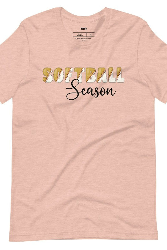 Softball season heather prism peach graphic tee.