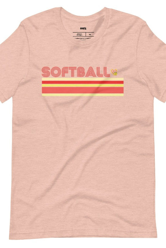 Softball retro stripes heather prism peach graphic tee.