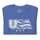 The alt text for the product photo could be: "Graphic tee with faded lettering of 'USA' on the front, in Royal Blue color - perfect for celebrating July 4th.