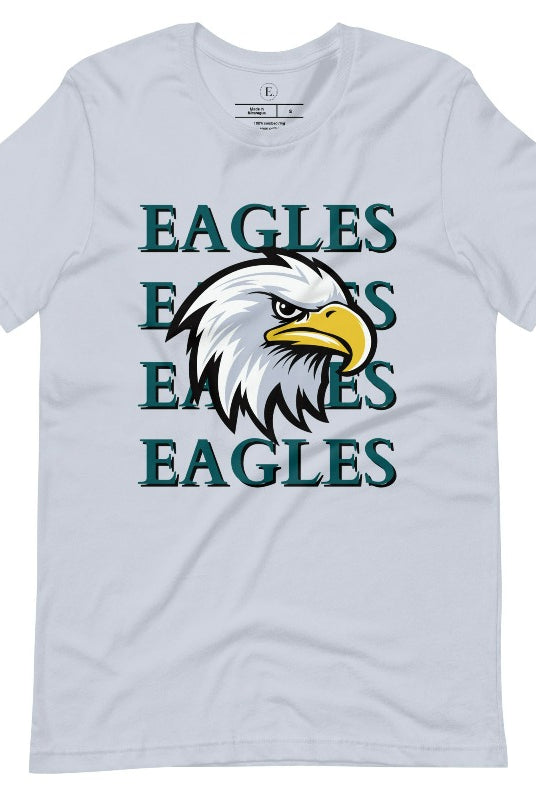 Get ready to soar high with our Bella Canvas 3001 unisex graphic t-shirt! Show your love for the Philadelphia Eagles NFL football team with our "Eagles Eagles Eagles Eagles" tee featuring a majestic American Eagle illustration on a light blue shirt. 