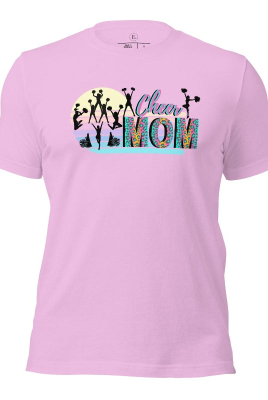Get your cheer on with our stylish cheer mom shirt. Perfect for proud moms supporting their cheering stars. Made with love, this shirt combines comfort and fashion, letting you show off your team spirit. Join the cheer squad and cheer your heart out in style on a lilac shirt. 