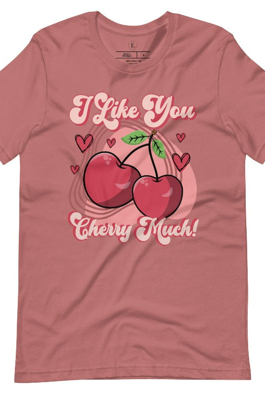 Express your affection with our charming Valentine's Day shirt! Featuring adorable cherries and the sweet message " I Love You Cherry Much," on a mauve shirt. 