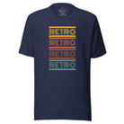 Step into the world of vintage fashion with our Retro Retro Retro Retro shirt. This stylish shirt proudly showcase the word 'retro' repeated four times, making a bold statement on a navy shirt. 