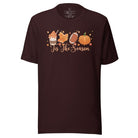 Tis the Season Fall Shirt! Fall Coffee, Fall Leaf, Football, Pumpkin on front chest of a oxblood colored shirt