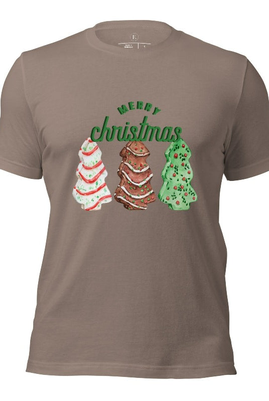 Relive the nostalgia of your childhood with our Christmas shirt that features the beloved classic Christmas tree cookies on a pebble shirt.