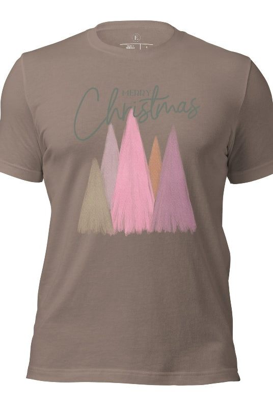 Merry Christmas modern minimalist pastel Christmas trees on printed on a pebble shirt.
