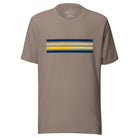 Revive retro collegiate fashion with our Michigan graphic tee. Bosting classic school colors and minimalist design, this men's shirt features distinctive chest stripes with "Michigan" in bold block lettering on a pebble colored shirt. 