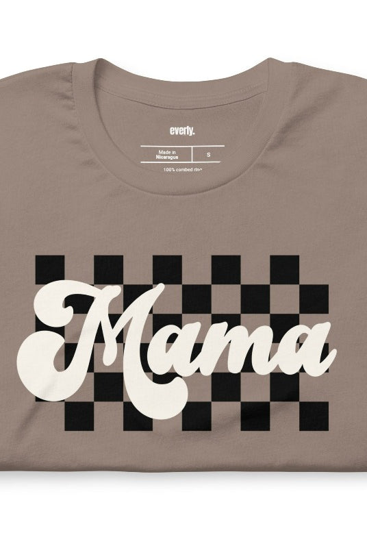 Retro Mama Graphic Tee with Checkered Background | Mama Shirts, Mom Shirts, Pebble Bella + Canva Graphic Tee