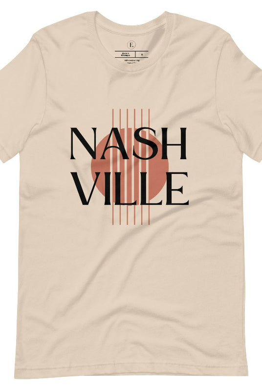 Capture the essence of Nashville with our minimalistic country western T-shirt. Featuring the iconic word "Nashville" with guitar strings silhouette, on a soft cream shirt. 