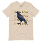Fly high with our Bella Canvas 3001 unisex tee showcasing the spirited 'Ravens Ravens Ravens Ravens' design and a majestic Raven illustration on a soft cream shirt. 