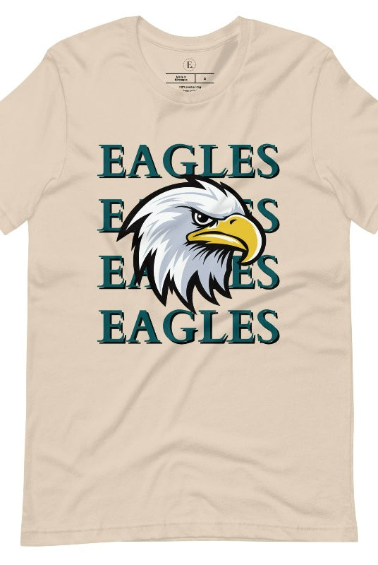 Get ready to soar high with our Bella Canvas 3001 unisex graphic t-shirt! Show your love for the Philadelphia Eagles NFL football team with our "Eagles Eagles Eagles Eagles" tee featuring a majestic American Eagle illustration on a soft cream shirt. 