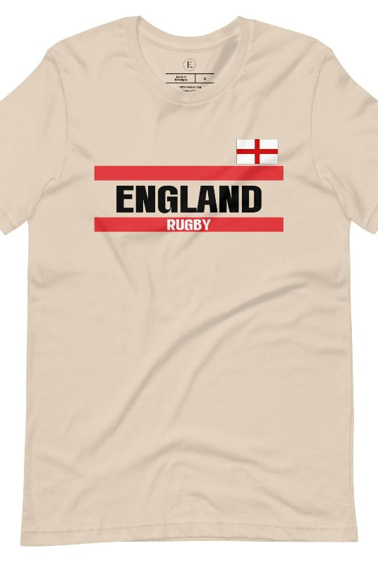 Introducing our England Rugby Graphic T-Shirt - made for rugby fans who want to show off their pride in a stylish and contemporary way! Featuring the words "England Rugby" and the iconic England flag,  on a soft cream shirt. 