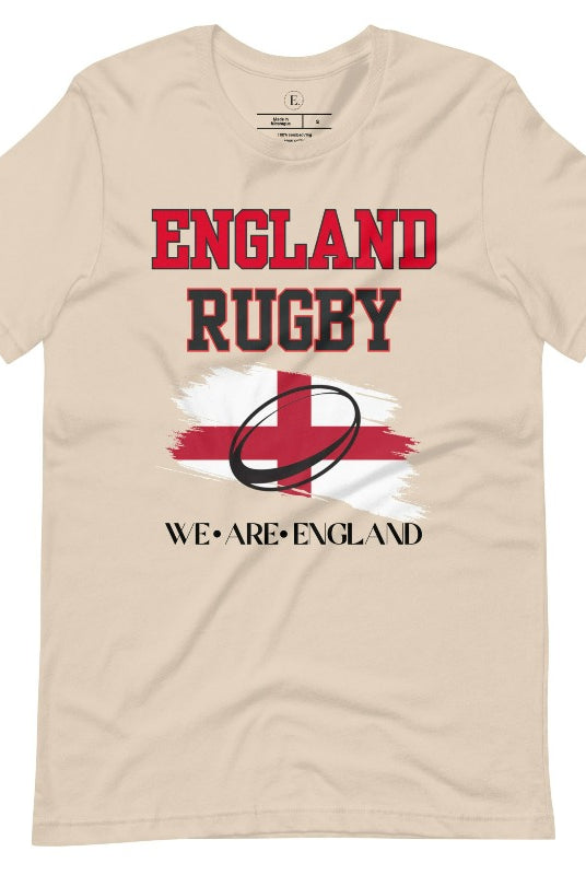 Introducing our England Rugby Graphic T-Shirt - a dynamic and spirited way to showcase your unwavering support for the English rugby team! This captivating t-shirt features the words "England Rugby" and the iconic England flag, with the powerful statement "We are England" proudly displayed beneath the flag on a soft cream shirt. 