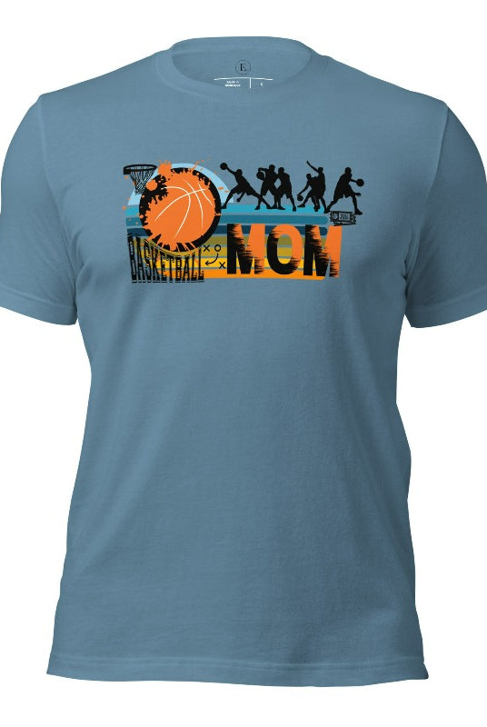 Show off your pride and support for your basketball-playing child with our trendy basketball mom shirt. Designed with love, this shirt is perfect for cheering on your little baller. Stay comfortable and stylish while showcasing your team spirit. Get yours today and rock the sidelines like a proud basketball mom on a steel blue shirt. 