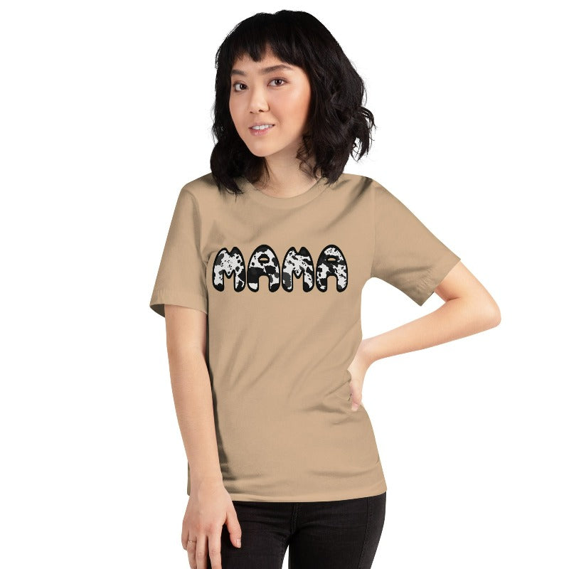Tan Mama Cow Hide Print Graphic Tee - Mama & Mom Shirts | White Graphic Tees, Tan Graphic Tees