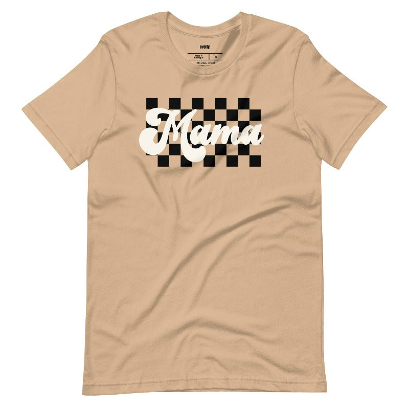 Retro Mama Graphic Tee with Checkered Background | Mama Shirts, Mom Shirts, Tan Bella + Canva Graphic Tee