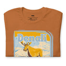 Toast Bella + Canvas 3001 t-shirt featuring a colorful Denali National Park graphic with a moose and mountains, showcasing the beauty of Alaska's wilderness.