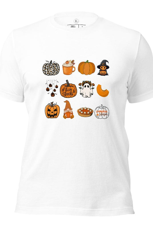 Celebrate Halloween with our captivating pumpkin-themed shirt! This design is perfect for pumpkin enthusiasts and casual wear. Let the pumpkins take center stage on a white shirt. 
