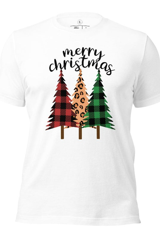 Get ready to unleash your wild side this Christmas with our unique shirt. This design is a bold and playful take on the holiday season, featuring three Christmas trees adorned with fierce cheetah print on white shirt.  