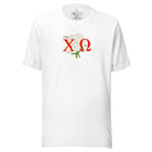 Show off your Chi Omega spirit with our stunning sorority t-shirt design! This shirt is designed with the sorority letters and a beautiful white carnation on a white shirt. 