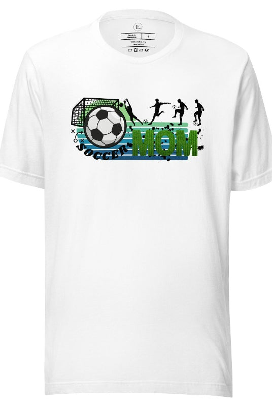Support your soccer star on and off the field with our Soccer Mom t-shirt. Crafted with soft, breathable fabric, this shirt ensures comfort all day long. It's trendy design showcases your love for the game and your role as a proud soccer mom on a white shirt. 