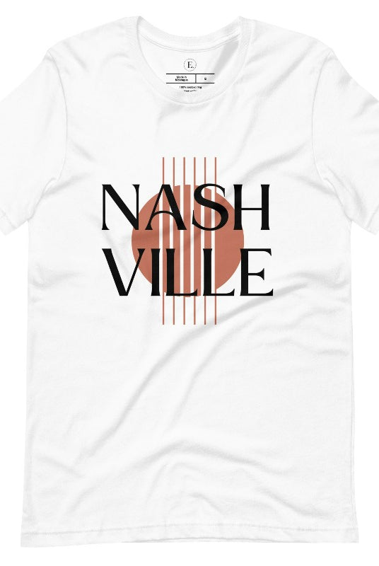 Capture the essence of Nashville with our minimalistic country western T-shirt. Featuring the iconic word "Nashville" with guitar strings silhouette, on a white shirt. 