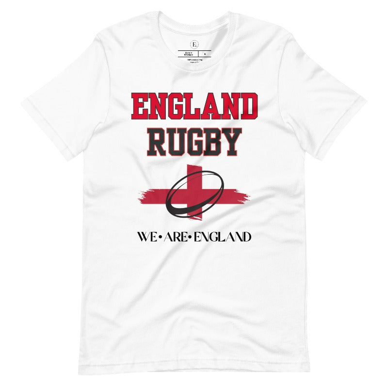 Introducing our England Rugby Graphic T-Shirt - a dynamic and spirited way to showcase your unwavering support for the English rugby team! This captivating t-shirt features the words "England Rugby" and the iconic England flag, with the powerful statement "We are England" proudly displayed beneath the flag on a white shirt. 