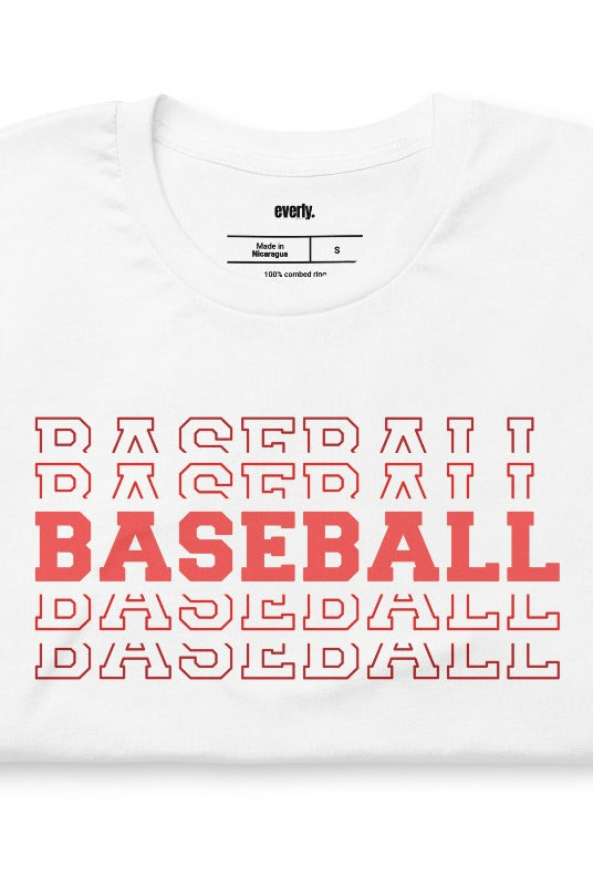 Baseball Sports Lettering Graphic Tee - Unisex style, perfect for men and women. Show your love for baseball with this stylish design. Get yours now! White graphic Tee