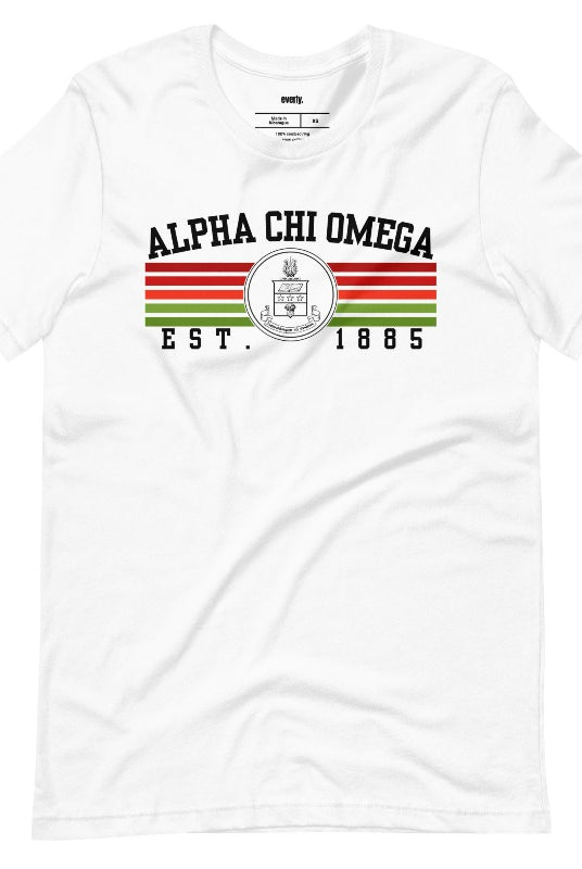 Alpha Chi Omega Sorority Crest PNG Sublimation Digital Download Design, on a white graphic tee.