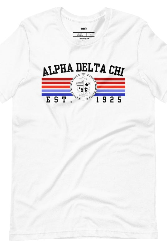 Alpha Delta Chi PNG crest design on white graphic tee