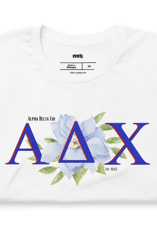 Alpha Delta Chi Flower design on a white graphic tee.