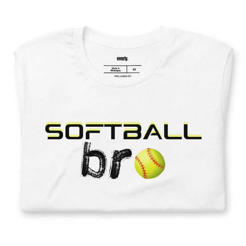 Softball Bro PNG sublimation digital download design, on a white graphic tee.