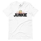 Softball Junkie PNG sublimation digital download design, on a white graphic tee.