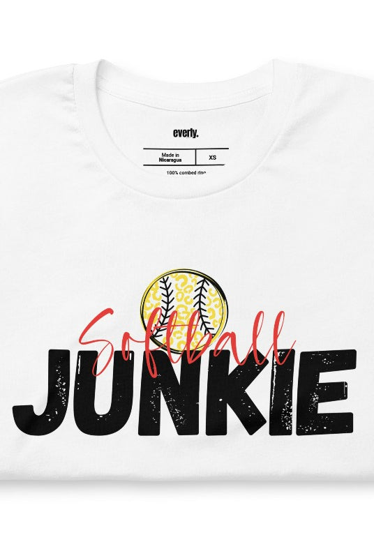 Softball Junkie white graphic tee.
