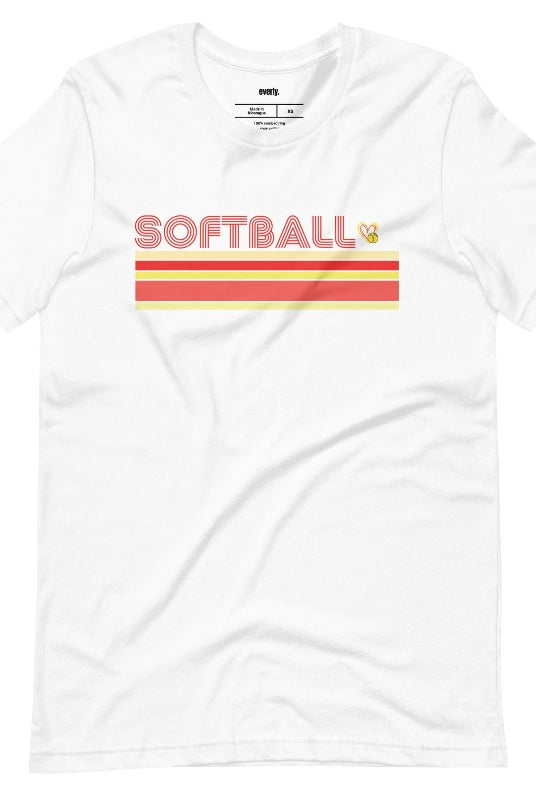 Softball retro stripes white graphic tee. 