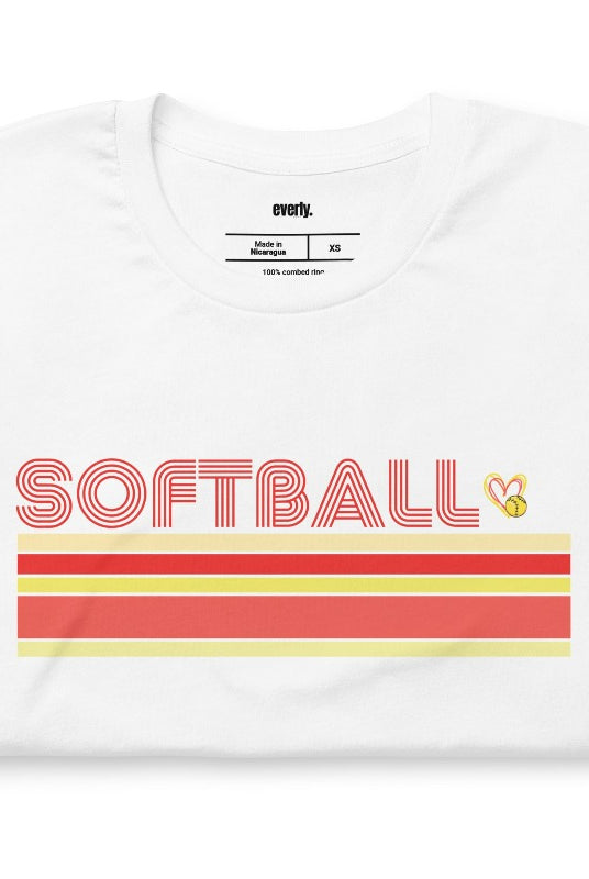 Softball retro stripes white graphic tee.
