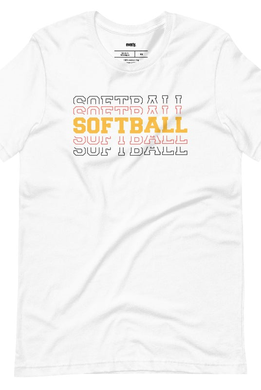 Softball sports lettering white graphic tee.