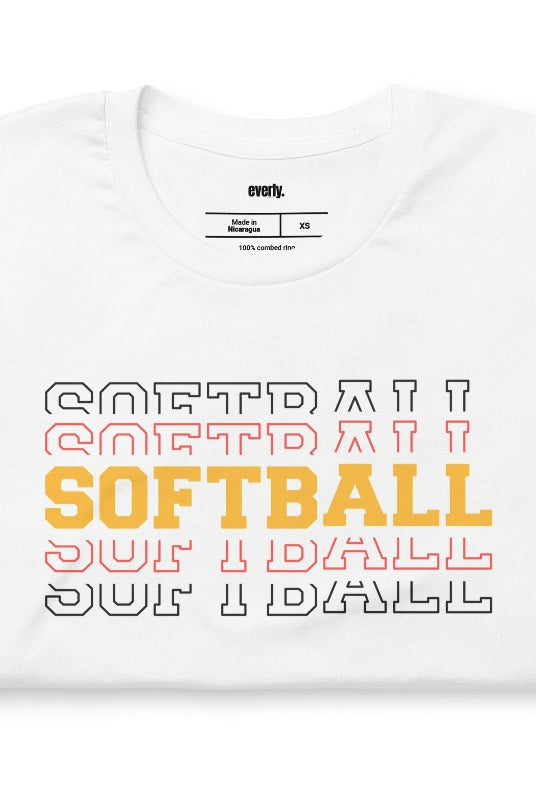 Softball sports lettering PNG sublimation digital download design, on a white graphic tee.