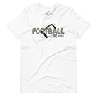 a playful design with a football graphic and the words "Football Mama" in leopard print on a white shirt.