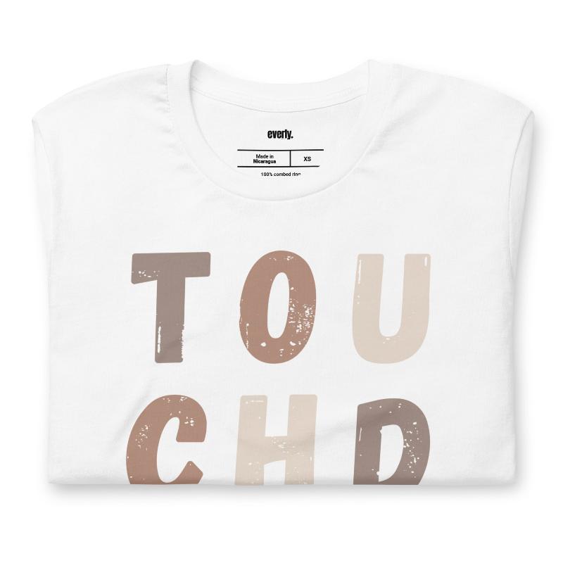 the word "TOUCHDOWN" in a stylish, distressed font with shades of brown, perfect for football fans on a white shirt