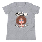 Embrace the beauty of wild curls with our kids' shirt. Featuring an adorable girl with curly hair and the empowering saying ' Wild Like My Curls,' on an athletic heather grey shirt. 