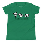 Roll into cuteness with our kids' shirt! Featuring an adorable rolling panda bear with the saying 'This Is How I Roll,' on a kelly green shirt. 