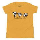 Roll into cuteness with our kids' shirt! Featuring an adorable rolling panda bear with the saying 'This Is How I Roll,' on a mustard colored shirt. 