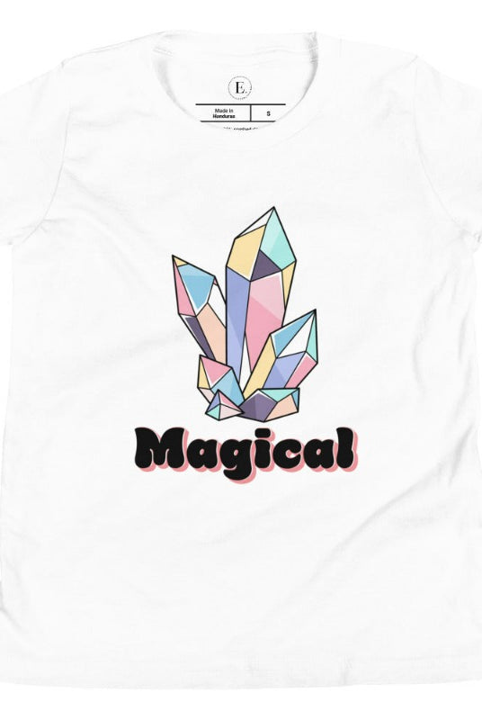 Our kids' shirt is designed to unleash your child's magic. Featuring colorful crystals and the word "Magical", it ignites your child's imagination on a white shirt. 