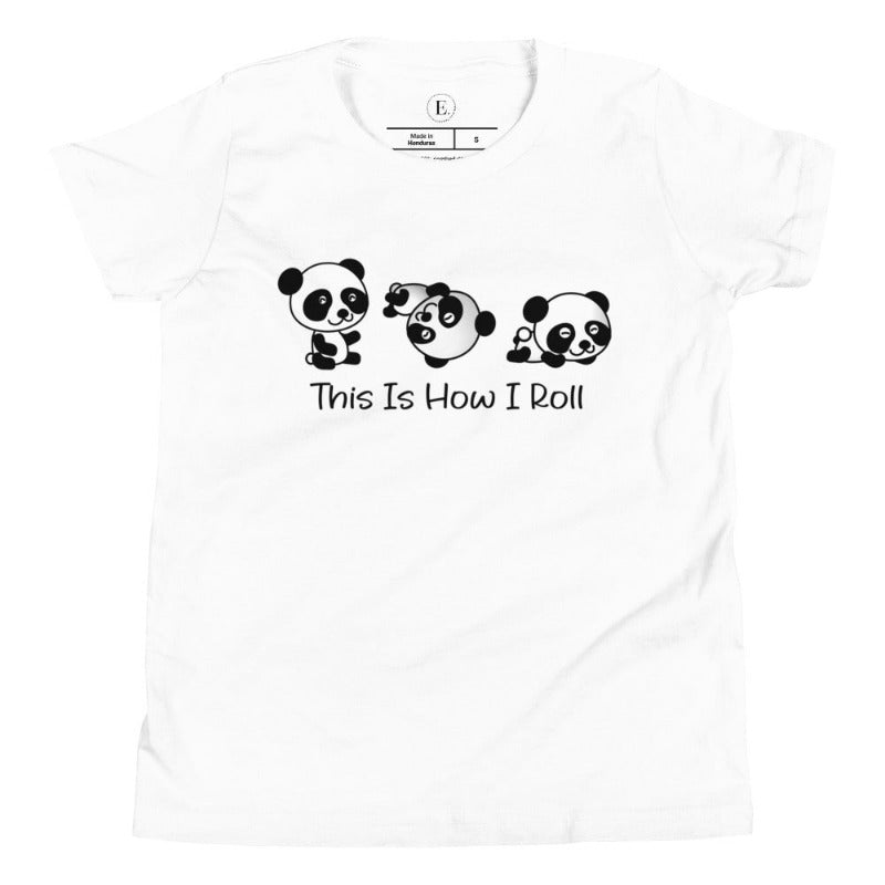Roll into cuteness with our kids' shirt! Featuring an adorable rolling panda bear with the saying 'This Is How I Roll,' on a white shirt. 