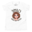 Embrace the beauty of wild curls with our kids' shirt. Featuring an adorable girl with curly hair and the empowering saying ' Wild Like My Curls,' on a white shirt. 